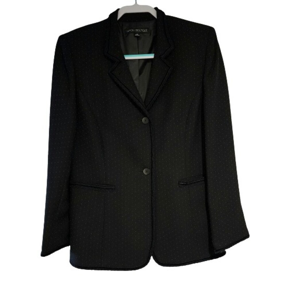 Nipon Boutique Womens Single-Breasted 2-Button Blazer Jacket Black Dots Size 10